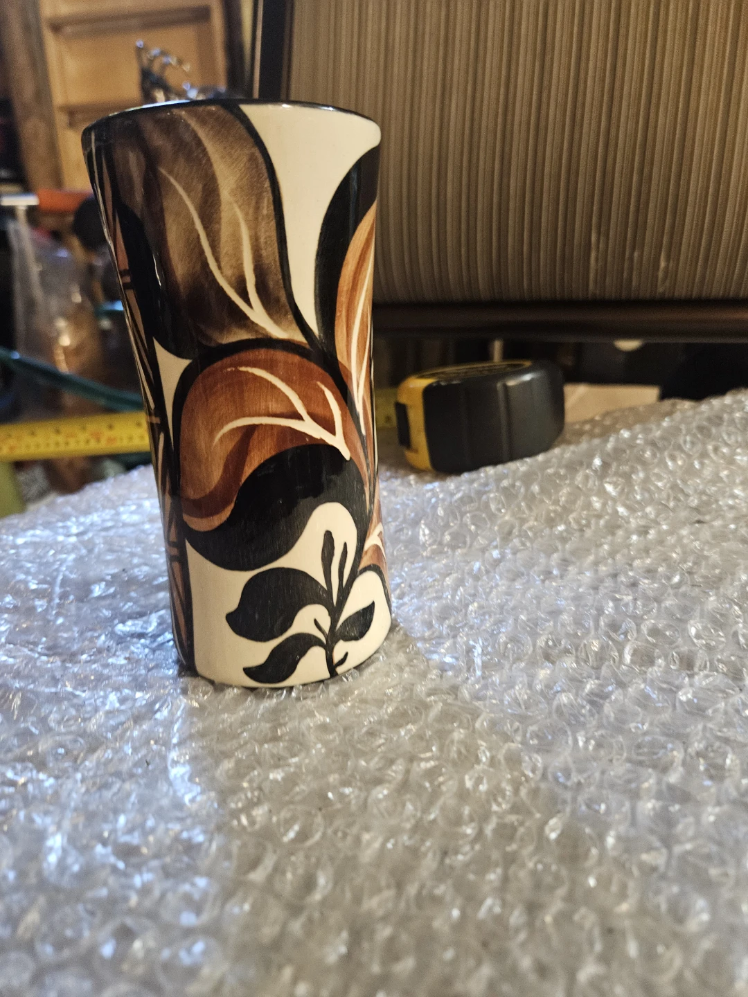 Ceramic Vase with Brown and Black Leaf Pattern - photo 3