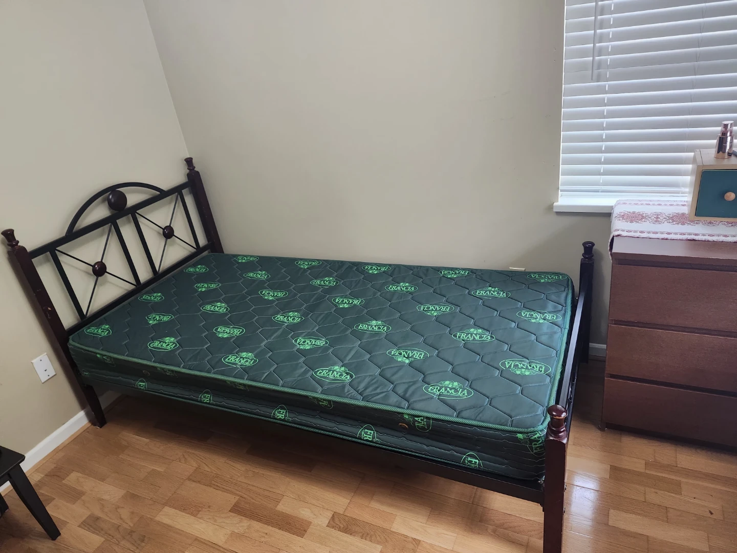Single bed, box spring, mattress, and frame all-in-one