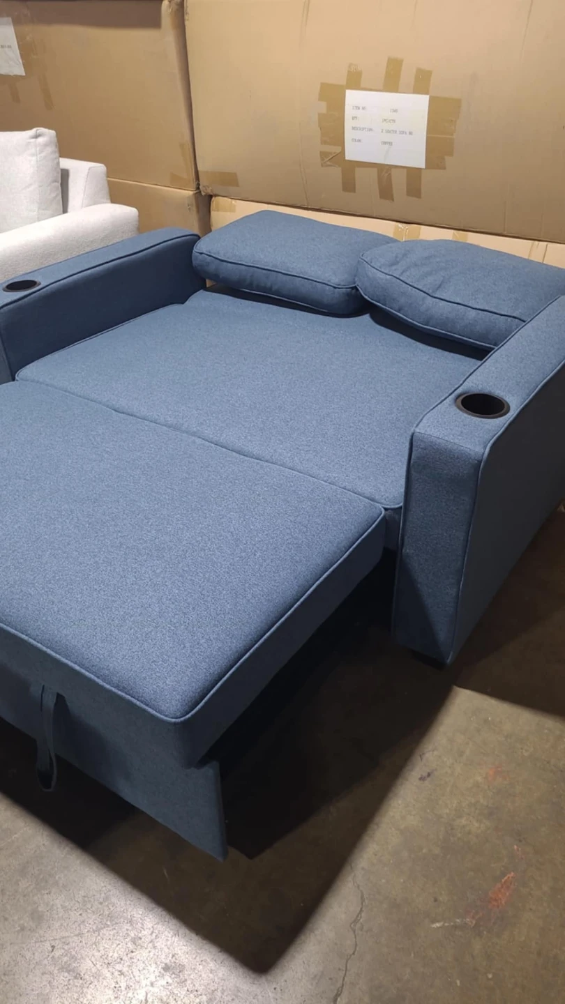 Blue Loveseat Sofa Bed with Cup Holders - photo 2