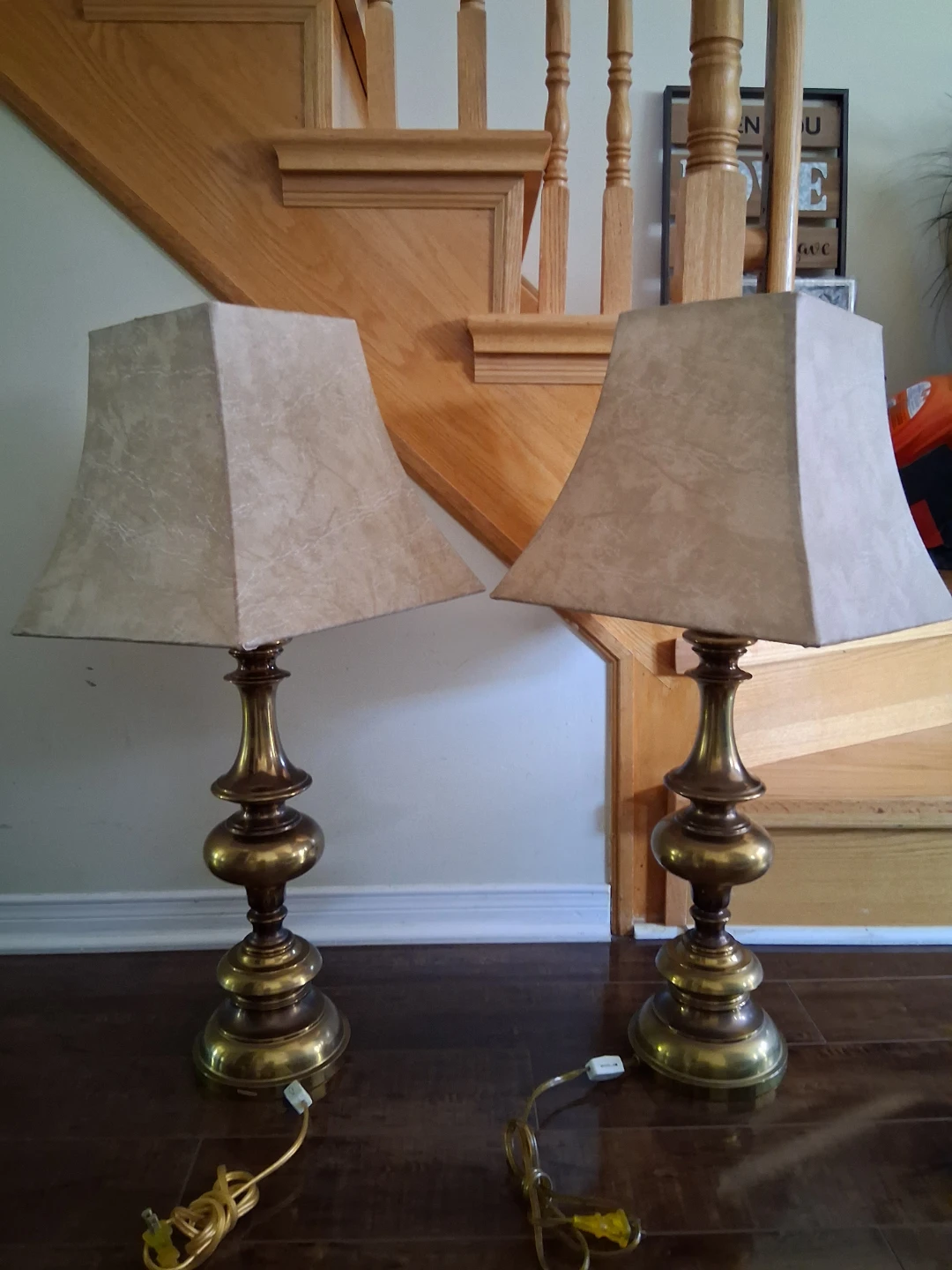 Vintage Brass Table Lamps - Pair 29" tall