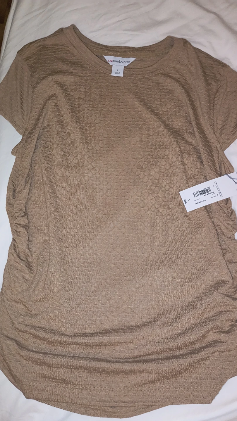Liz Claiborne Brown Ruched T-Shirt Size L