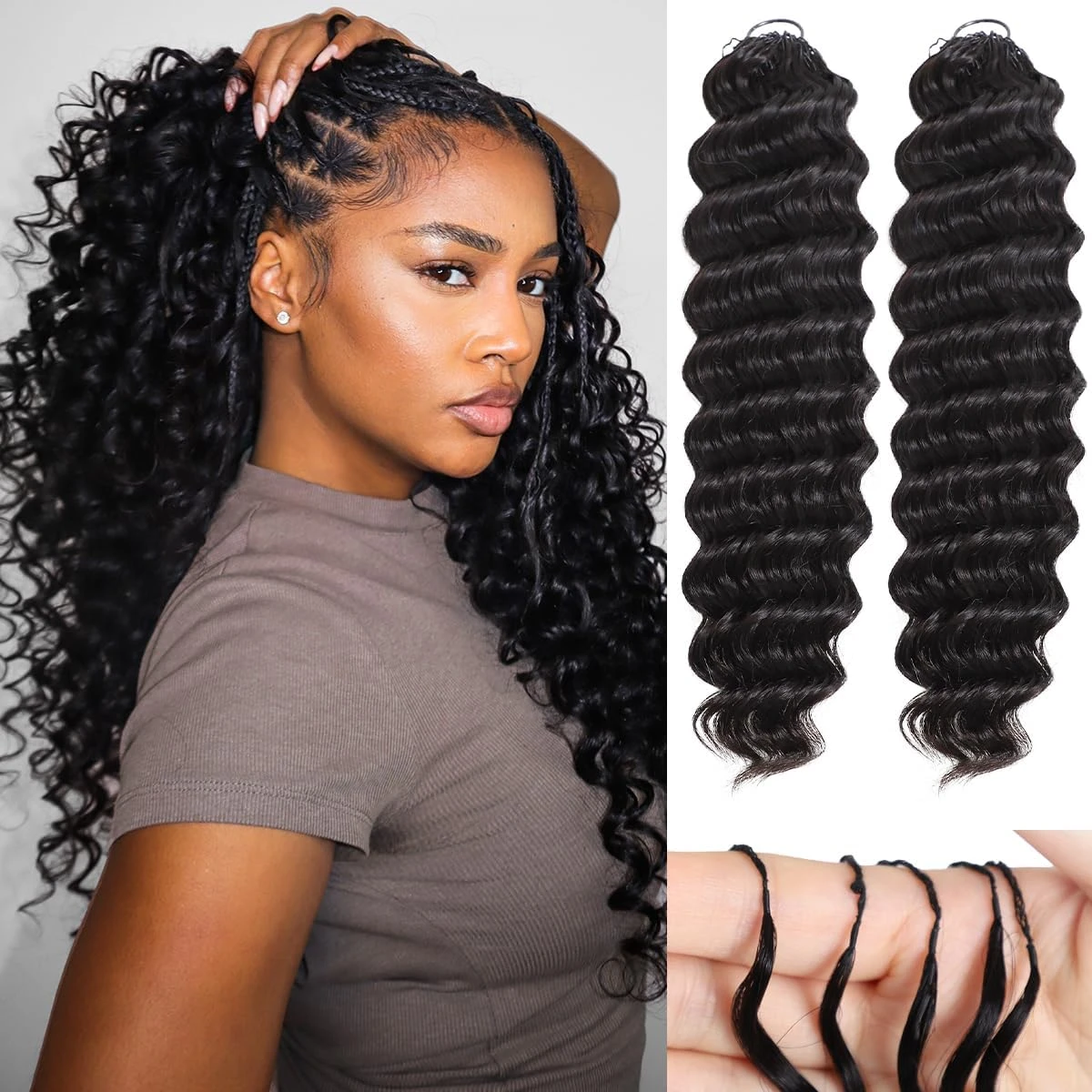 18 Inch Deep Wave Feather Crochet Hair Extensions 90g