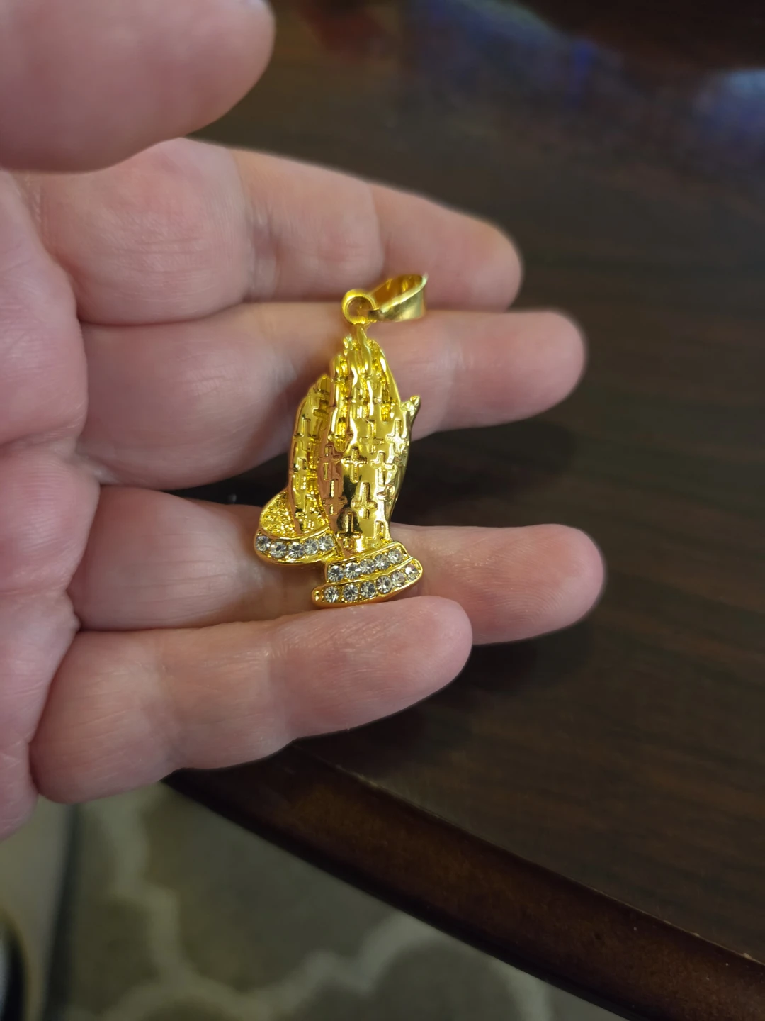 Gold Tone Praying Hands Pendant Charm
