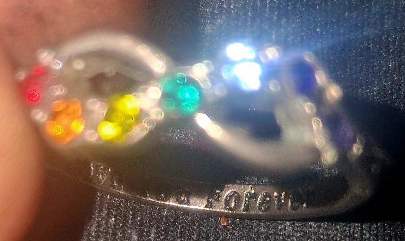 Infinity Ring with Rainbow Stones size 9