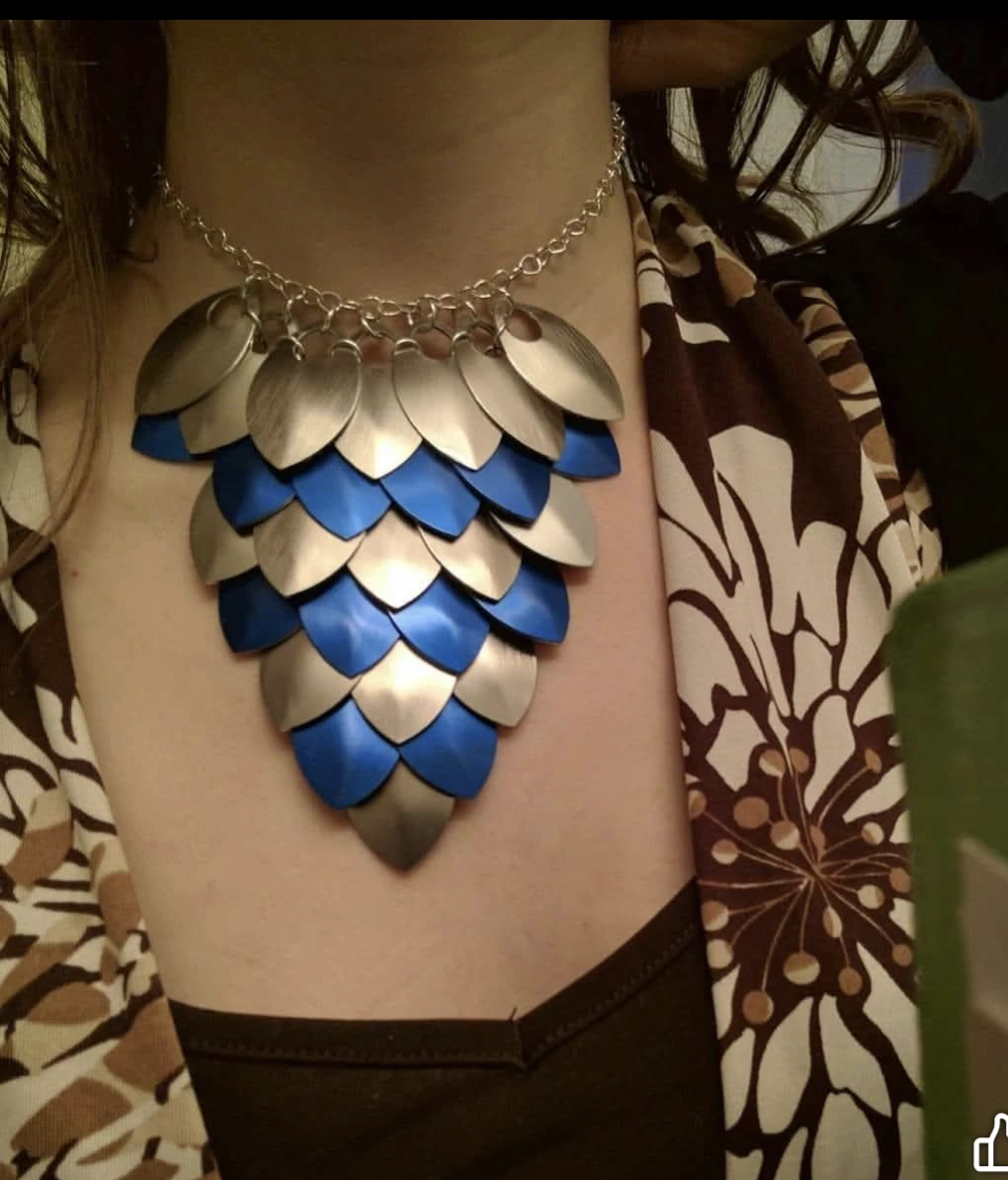 Scale Mail Necklace - Blue & Silver