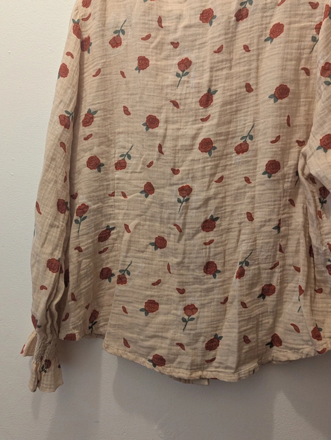 Sheer Rose Print Button-Up Blouse