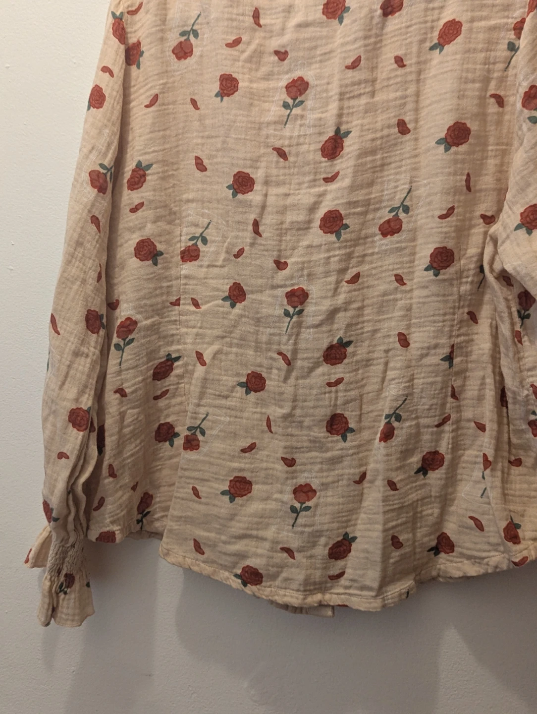 Sheer Rose Print Button-Up Blouse - photo 4