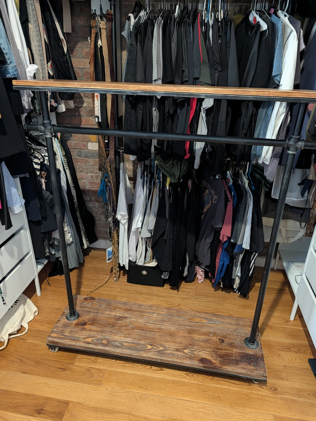 Industrial Pipe rolling CLOTHING RACK with 2 shelves