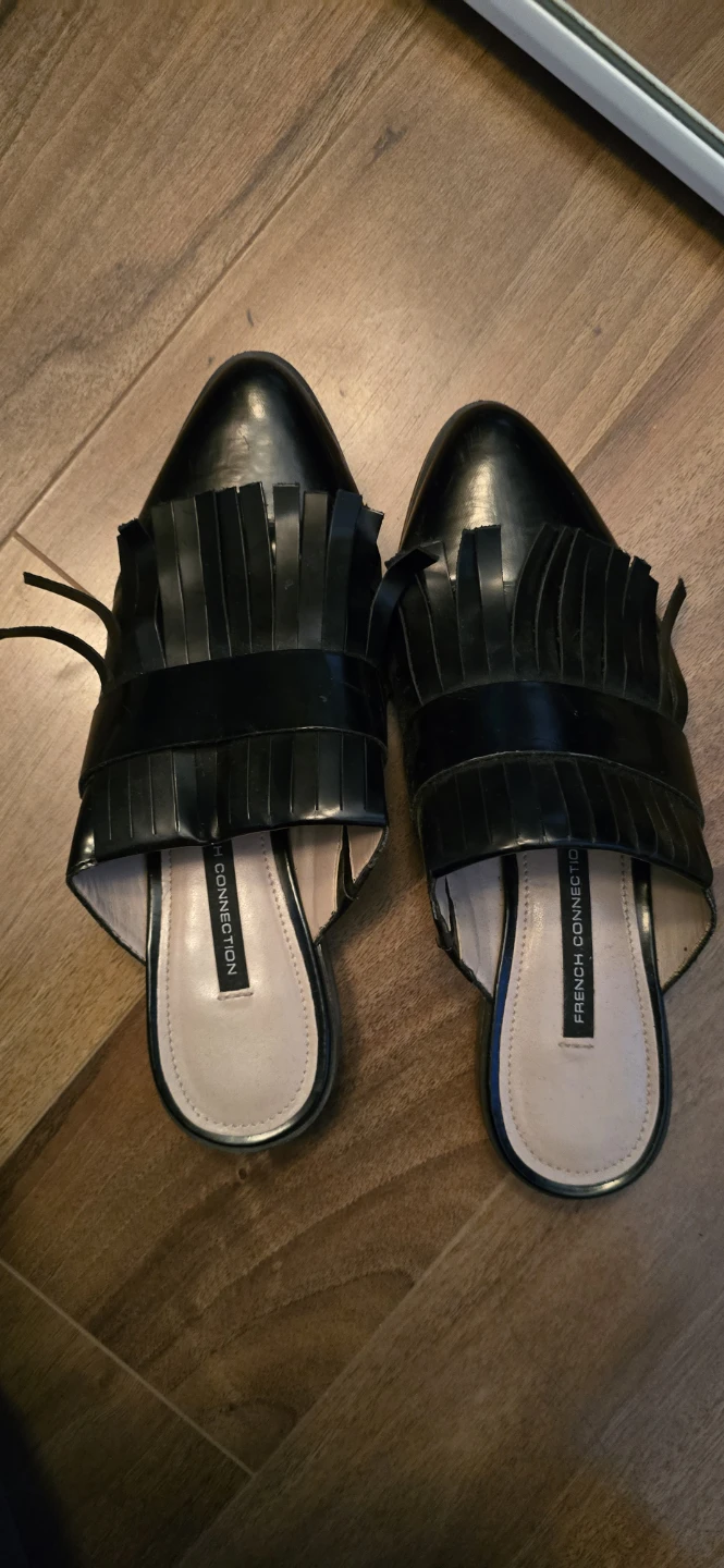 French Connection Black Mules with Fringe - Womens Size 7