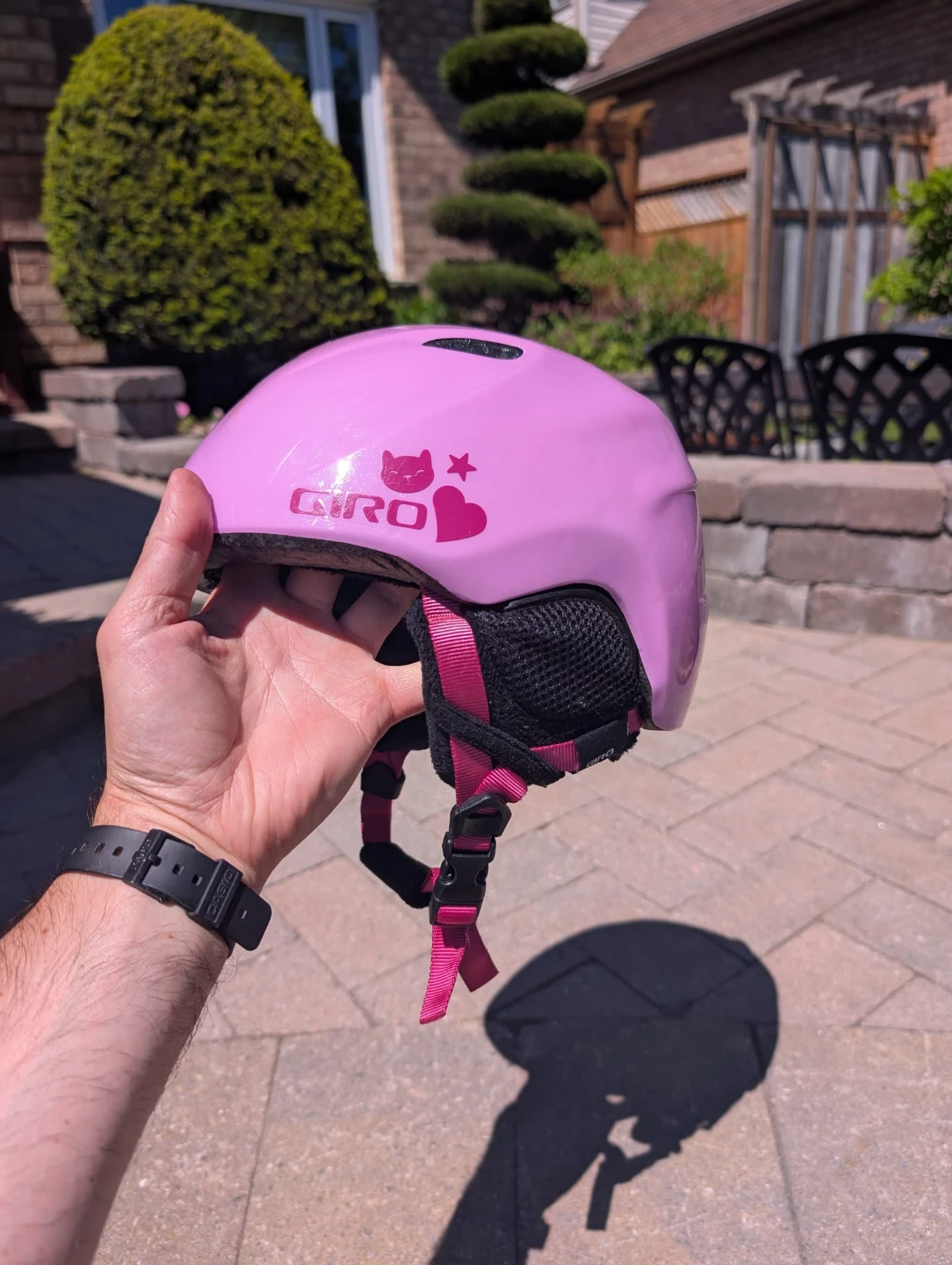 Girl's Giro Pink Ski Snowboard Helmet with Cat Decal
