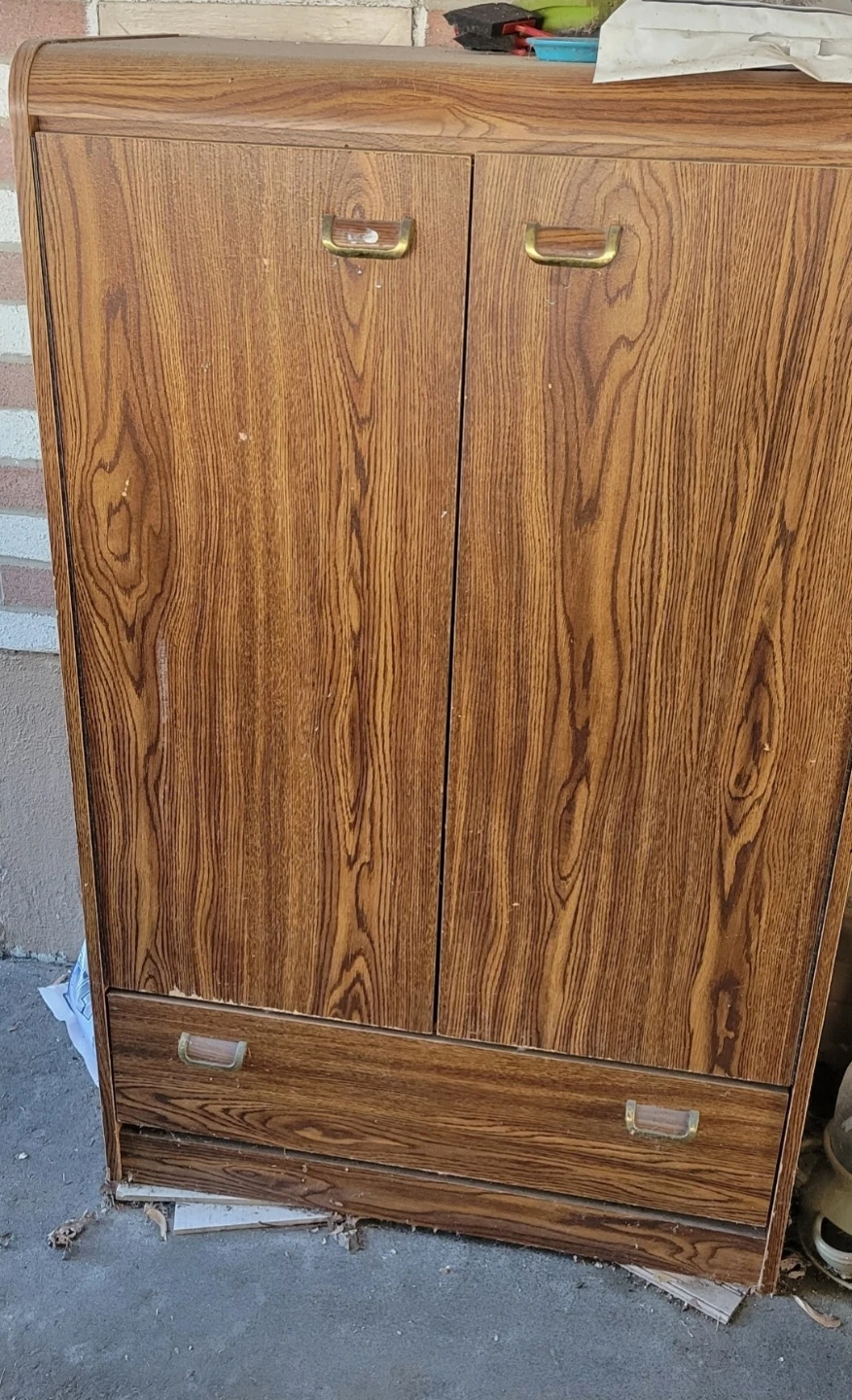 Vintage Wood Grain Cabinet with Drawer