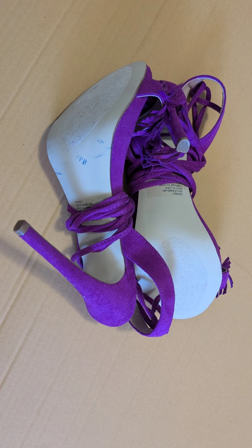 Justfab Purple Suede Fringe Lace-Up Heels