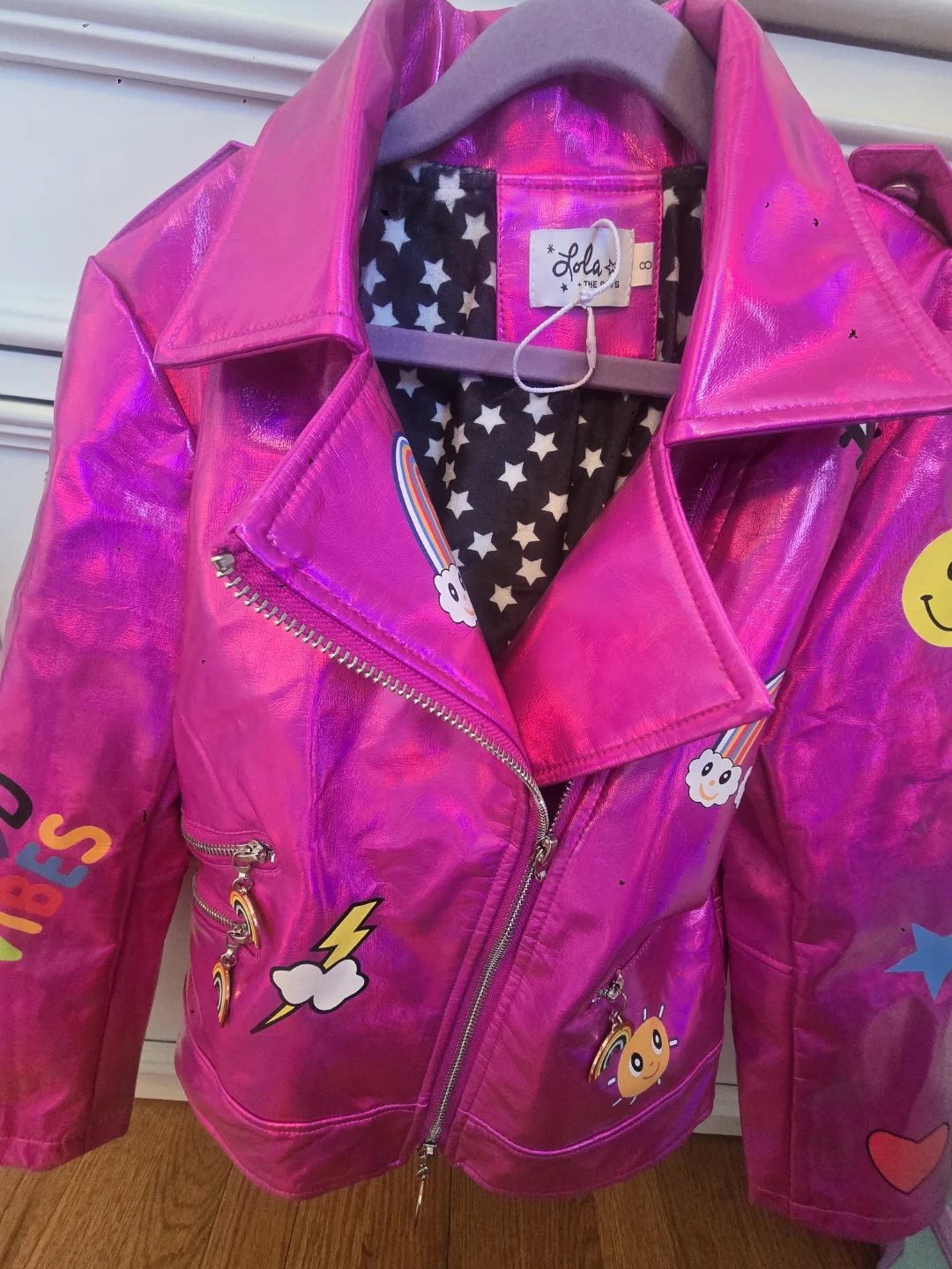 Lola and the Boys Girls Hot Pink Metallic Jacket