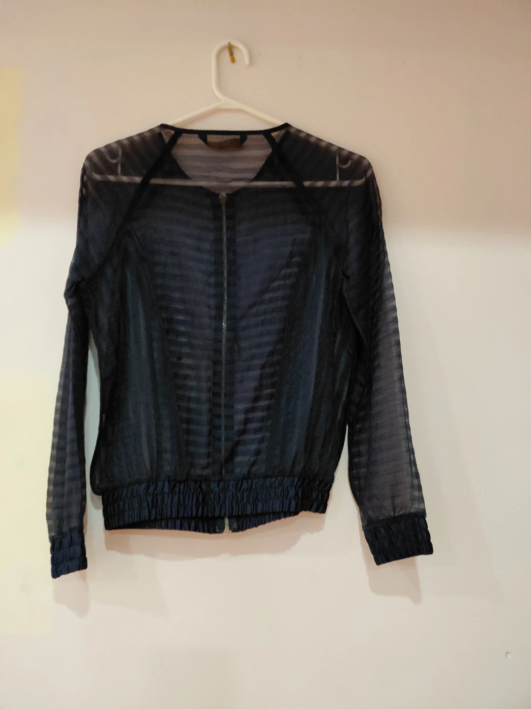 Zara Basic Sheer Striped Bomber Jacket - photo 3