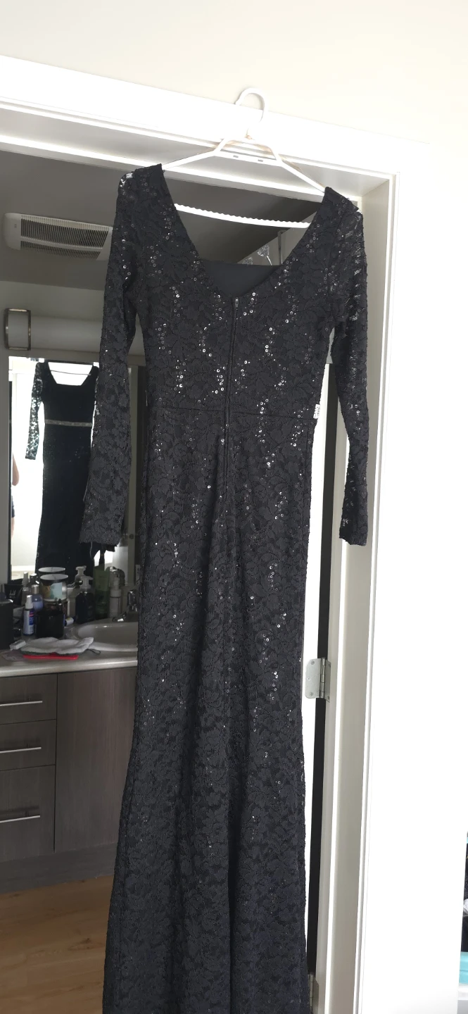 Black Lace Dress with Sequins and Rhinestone Belt