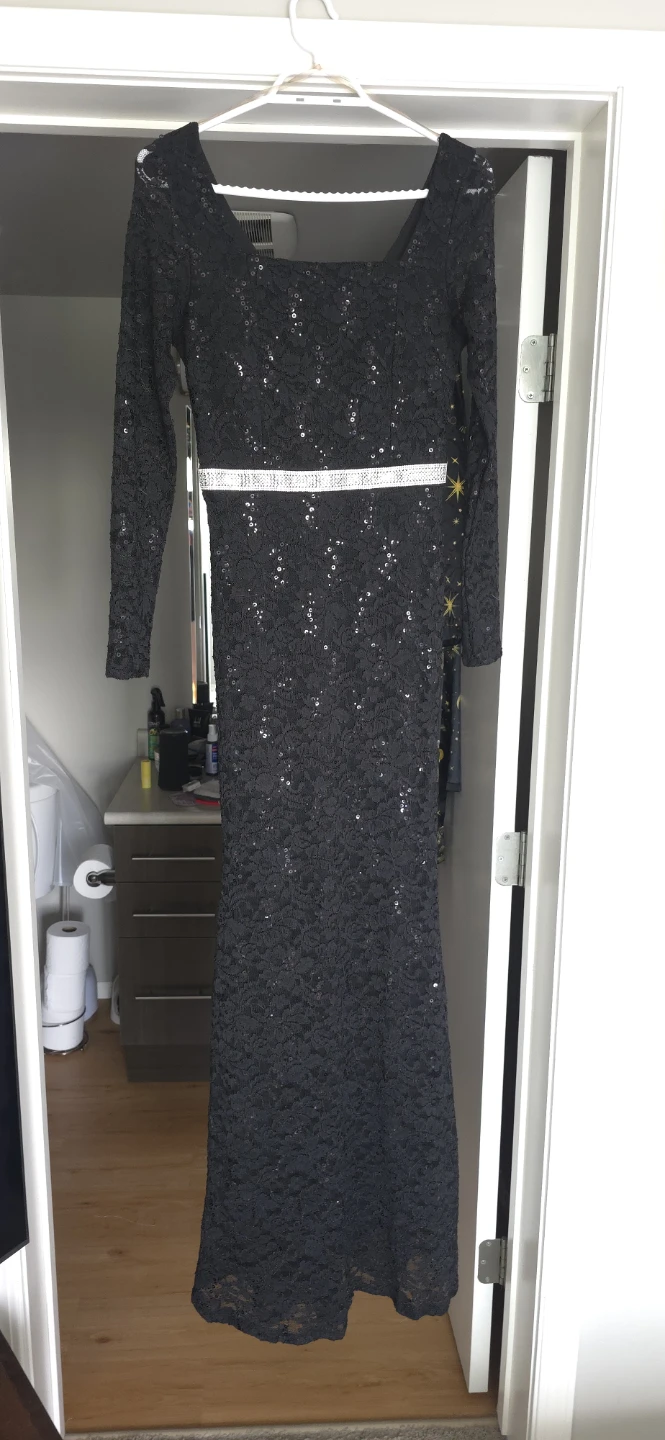 Black Lace Dress with Sequins and Rhinestone Belt - photo 4