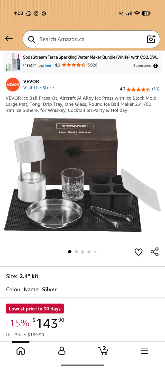 VEVOR Ice Ball Press Kit - 2.4" Silver