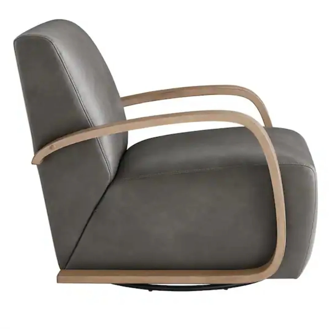 Grey Swivel Armchair with Wood Accents - photo 3
