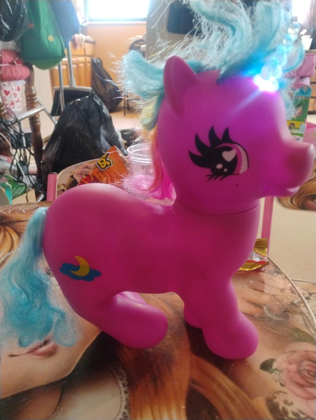 Pink Pony Toy with Blue and Yellow Hair