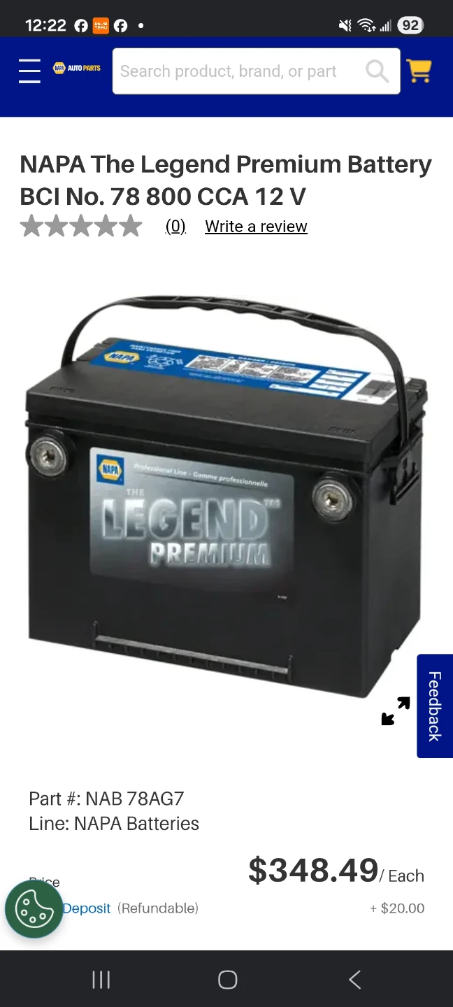 NAPA The Legend Premium Battery BCI No. 78 800 CCA 12 V