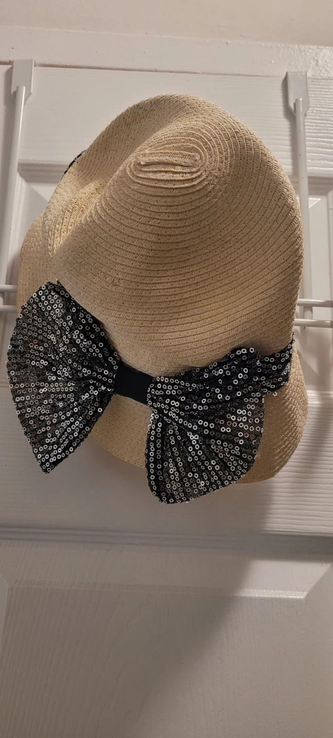 Straw Hat with Sequin Bow