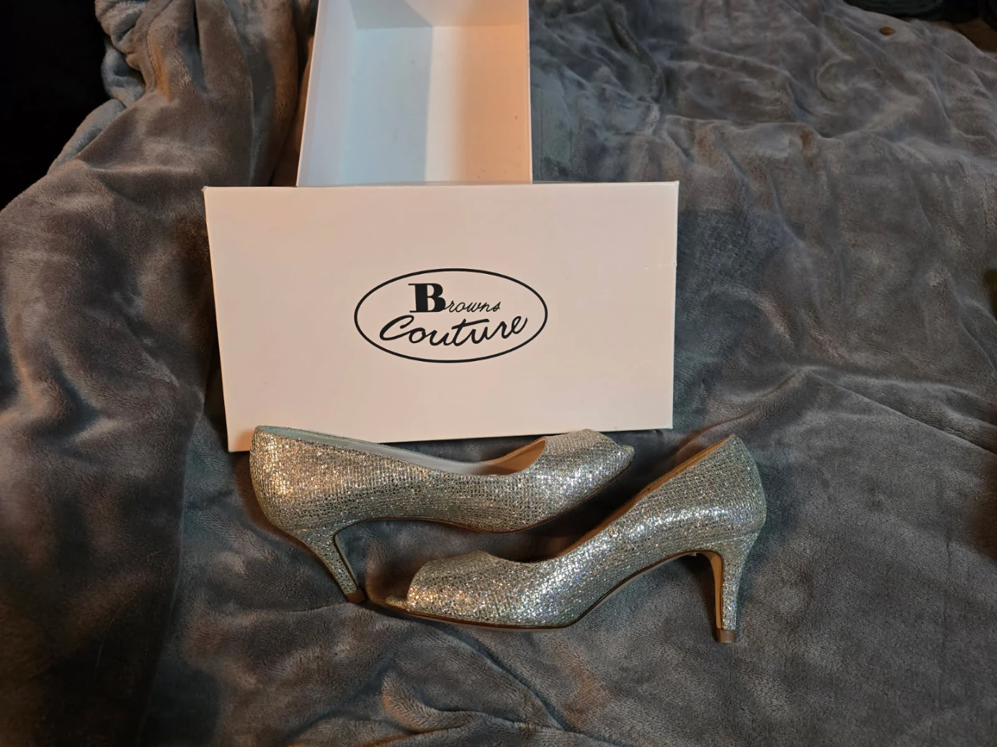 Browns Couture Silver Glitter Peep-Toe Heels - photo 3