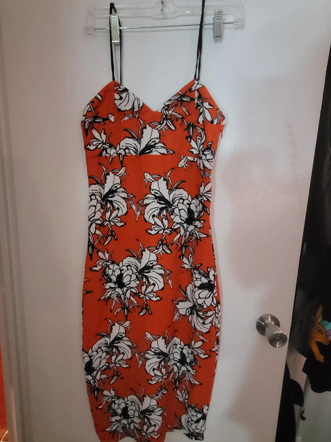 Orange Floral Spaghetti Strap Dress