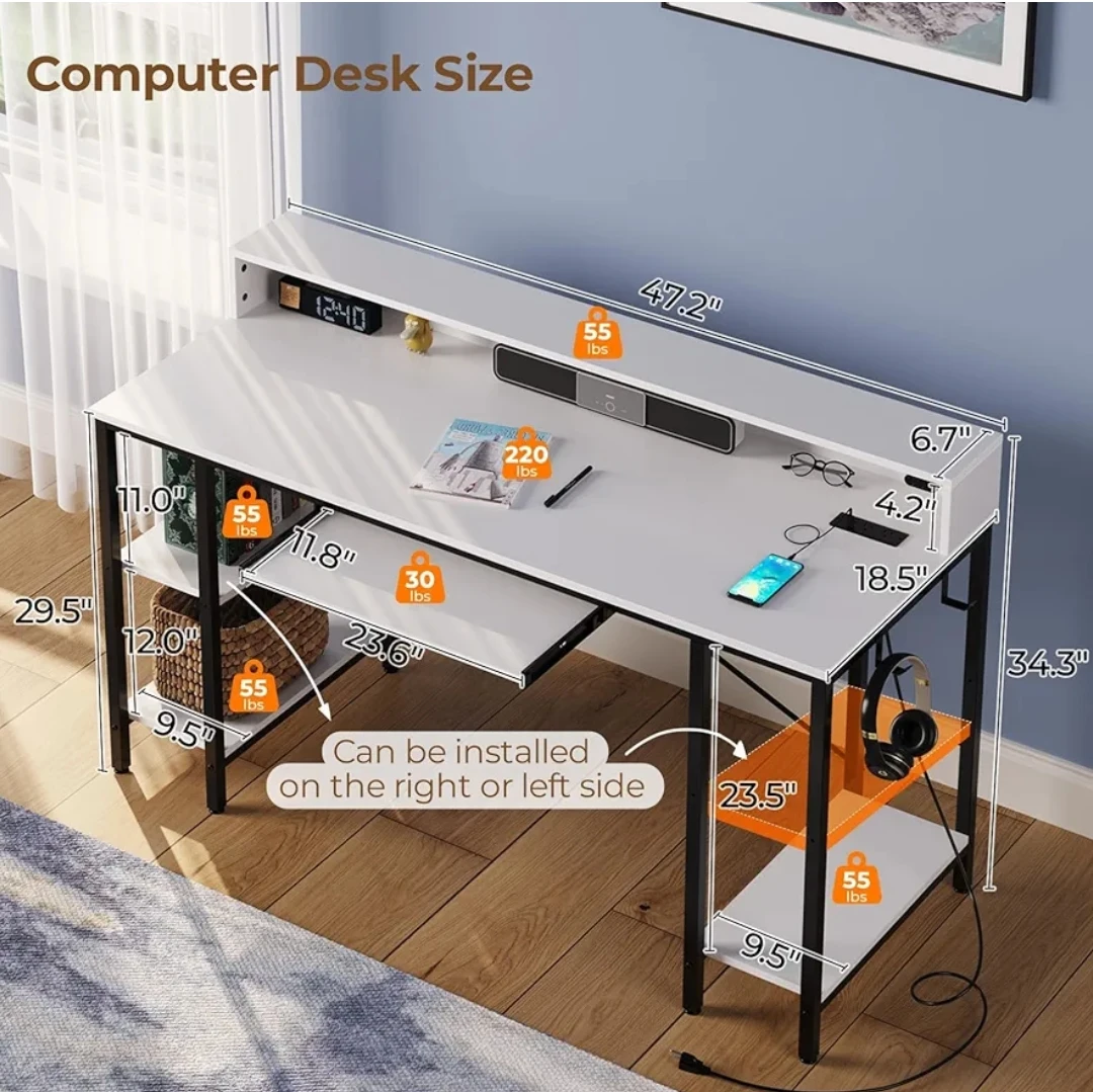 White Computer Desk with Shelves and Keyboard Tray - photo 2
