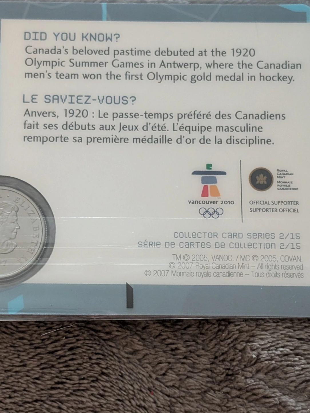 Vancouver 2010 Ice Hockey Coin Sport Card - photo 4