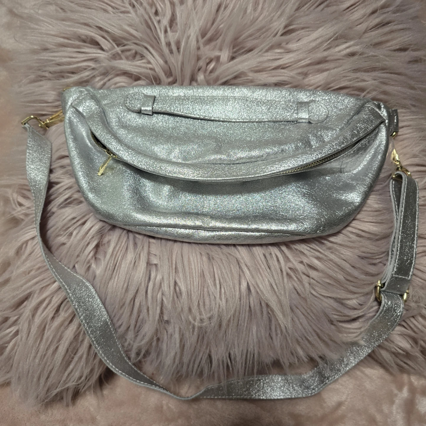 Silver Fanny Pack genuine leather