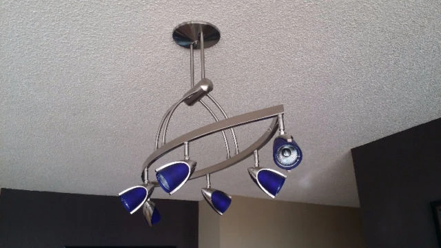 Satin Nickel Track Lighting Fixture with Blue Glass Accents