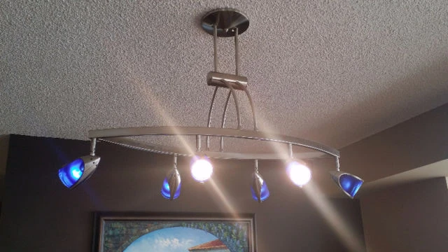 Satin Nickel Track Lighting Fixture with Blue Glass Accents - photo 3