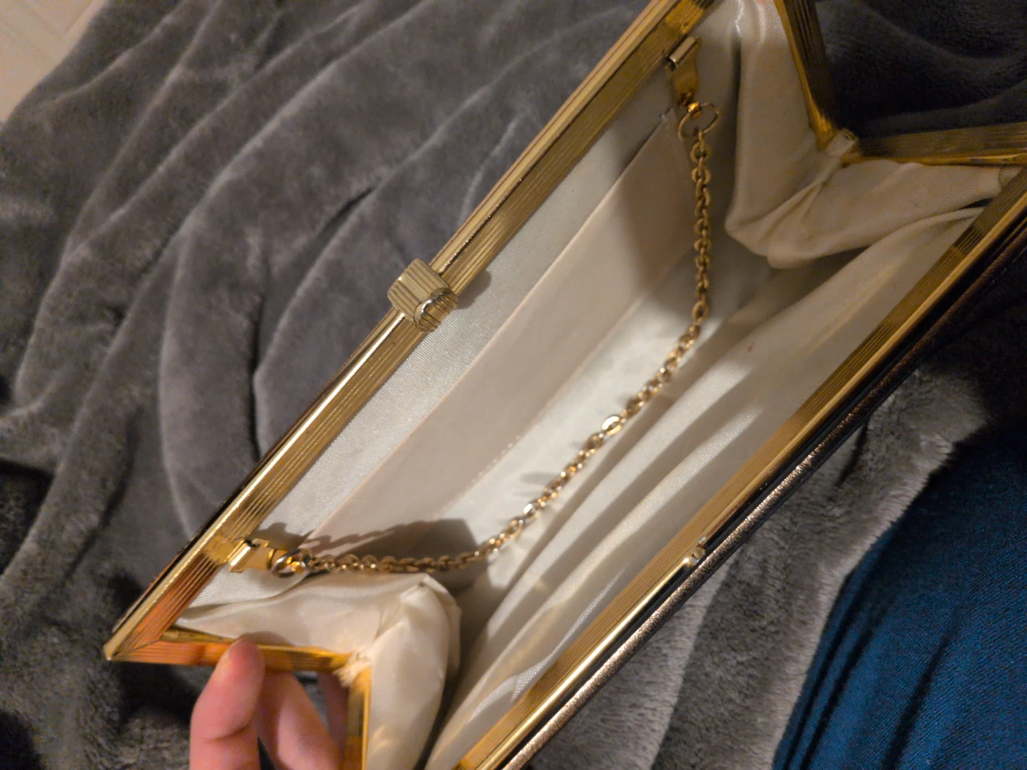 Gold Metallic Clutch Purse with Chain - photo 2