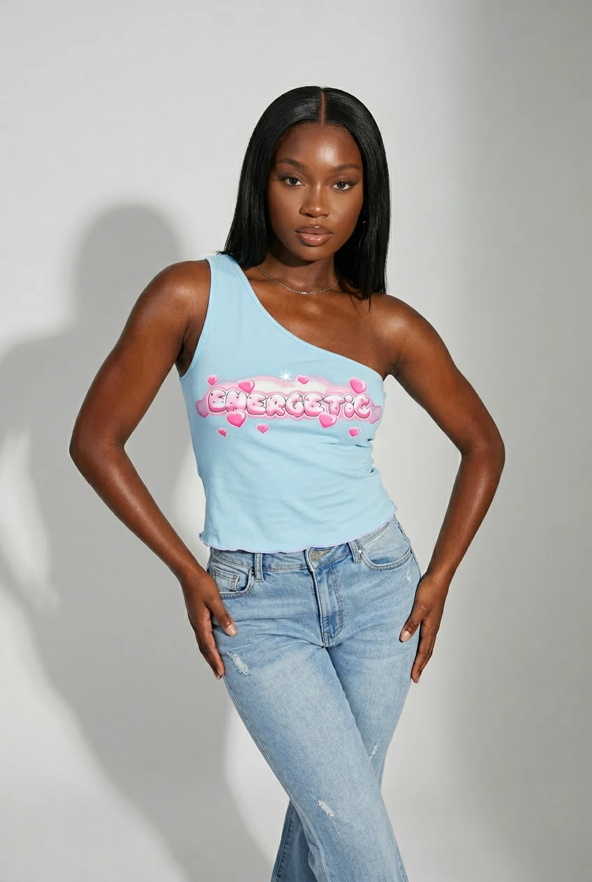 Light Blue "Energetic" Graphic Tank Top
