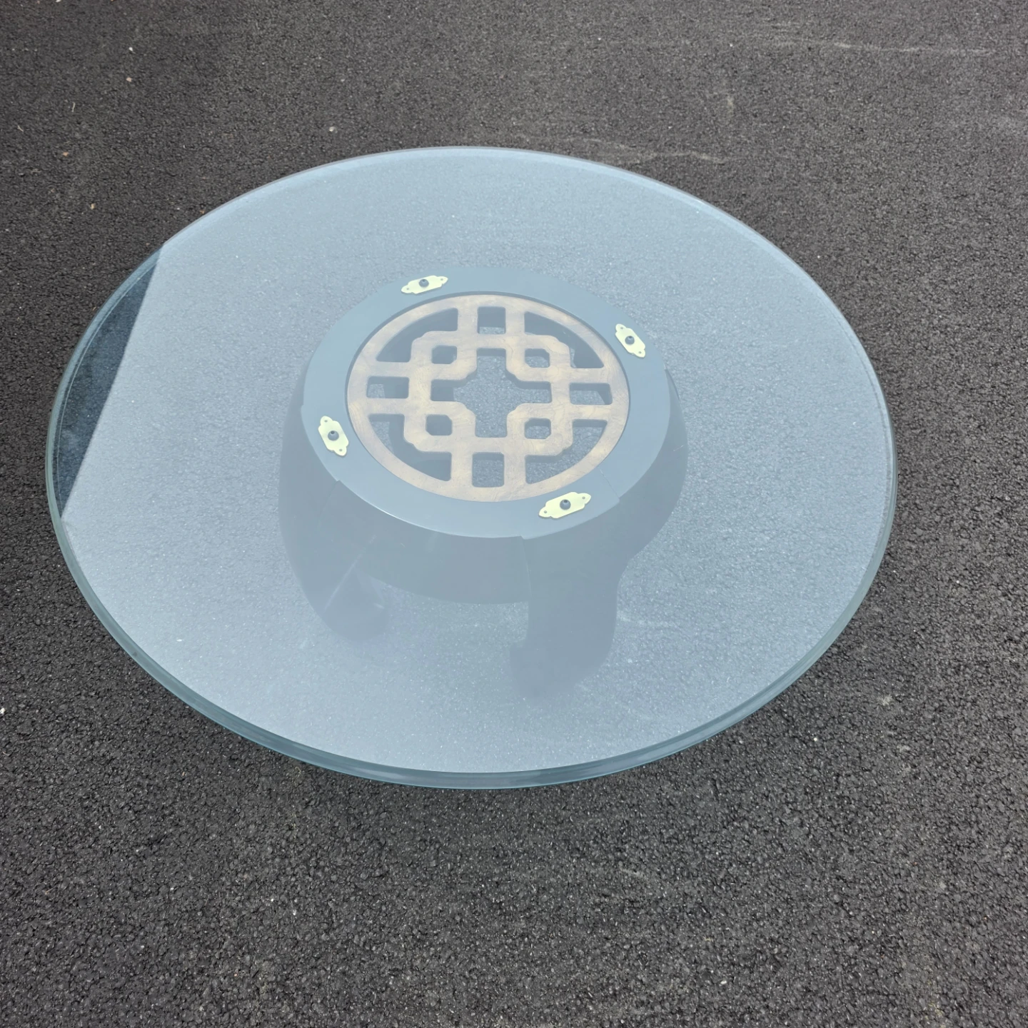 Asian Round Glass Top Accent Table with Wooden Base - photo 2