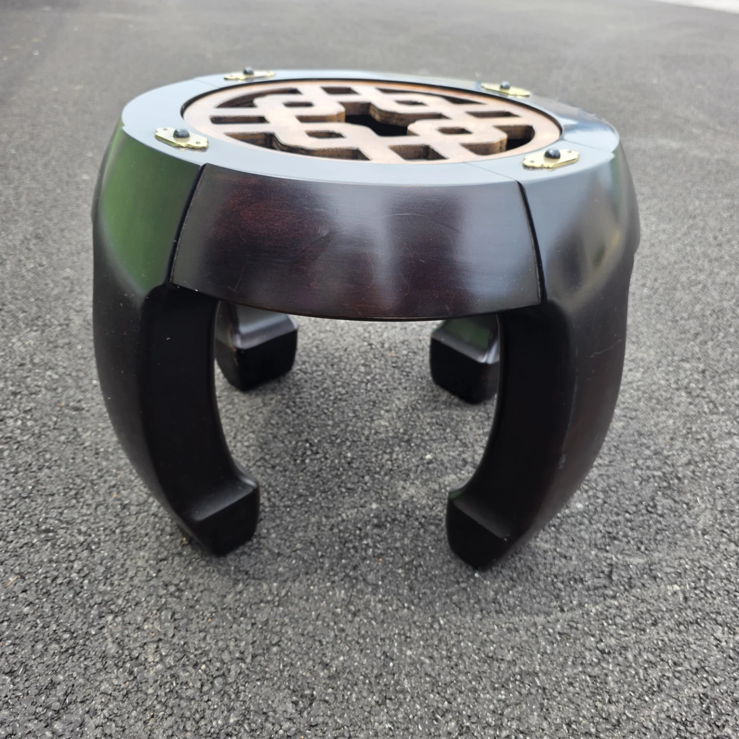 Asian Round Glass Top Accent Table with Wooden Base - photo 5