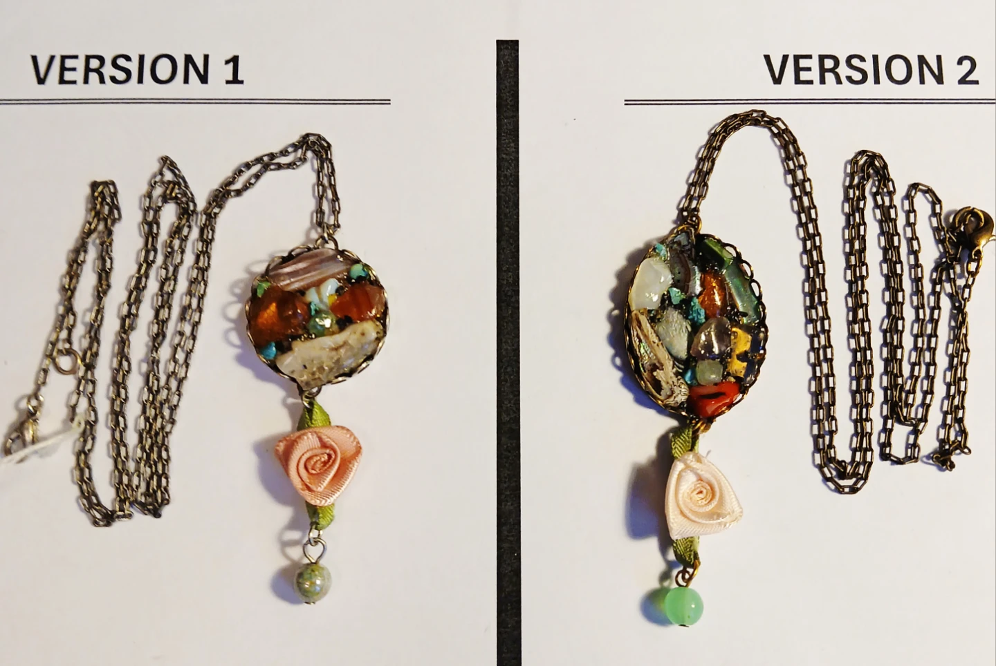 Unique Pendant Necklace with Mixed Stones and Rose Charm