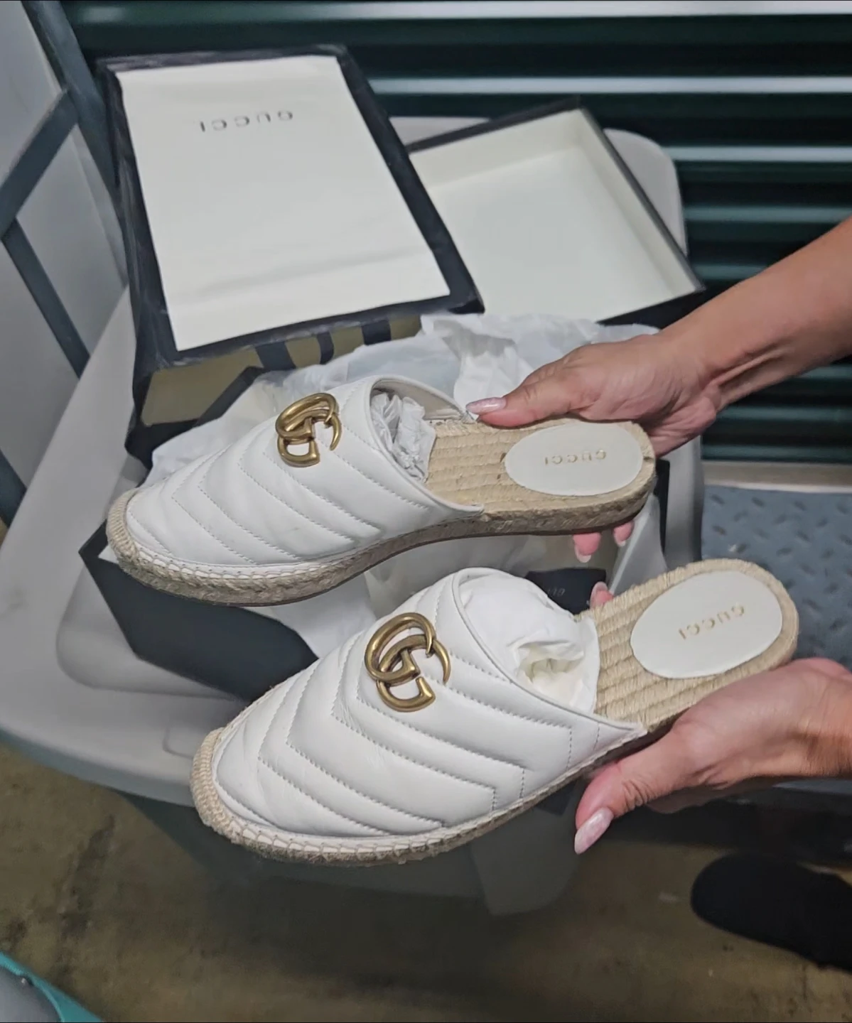 Gucci White Leather GG Marmont Espadrille Mules - photo 2