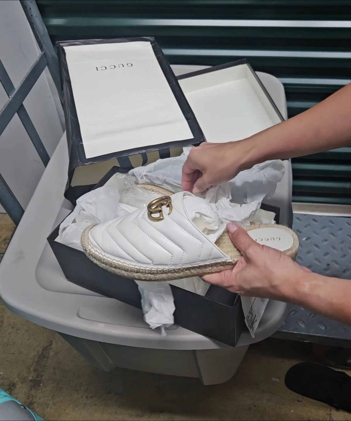 Gucci White Leather GG Marmont Espadrille Mules - photo 3