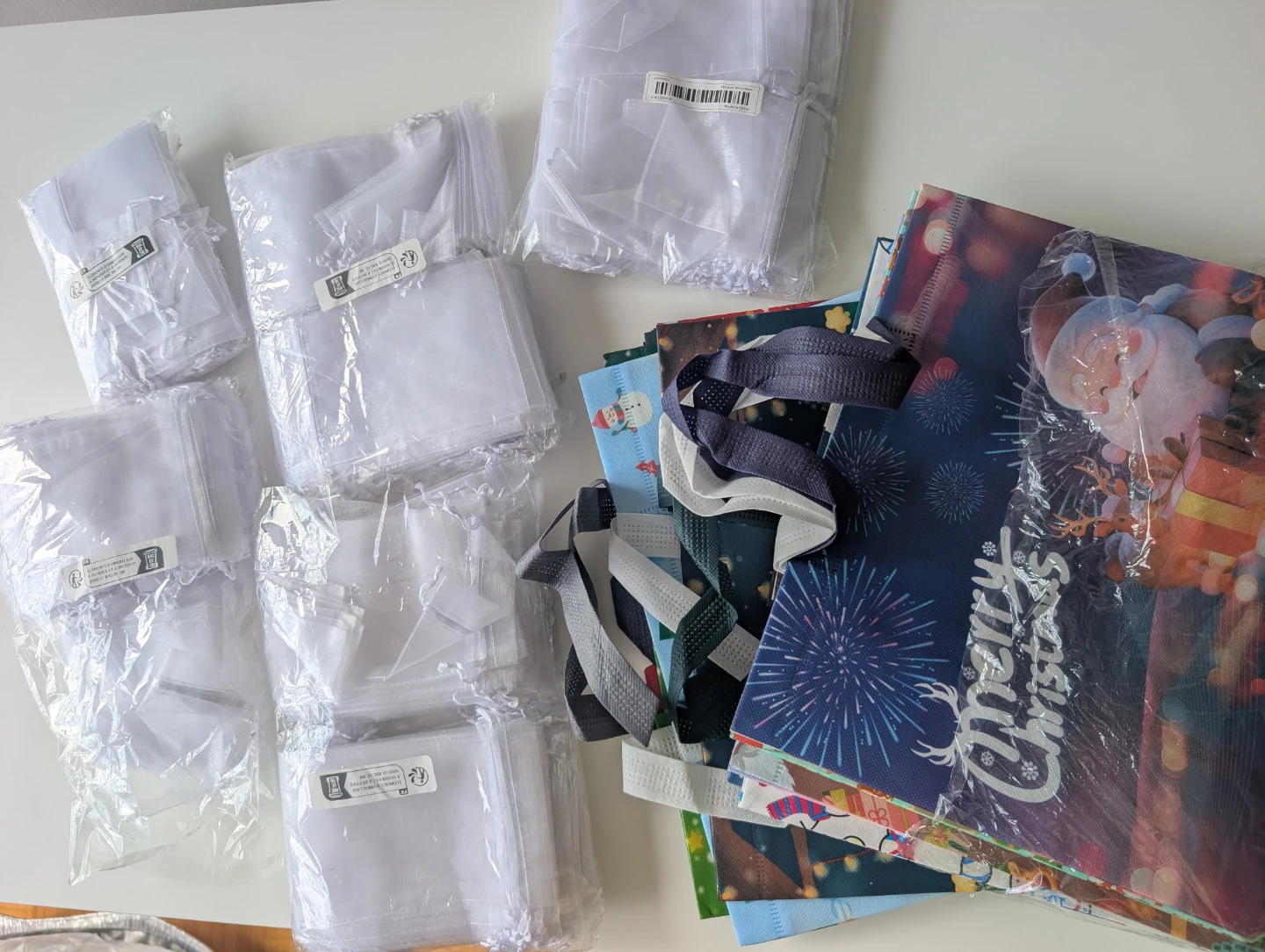 Bundle of White Organza Gift Bags & Christmas Gift Bags