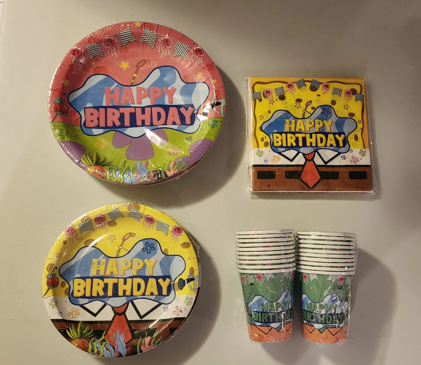 Happy Birthday Spongebob Party Plates, Cups & Napkins Set