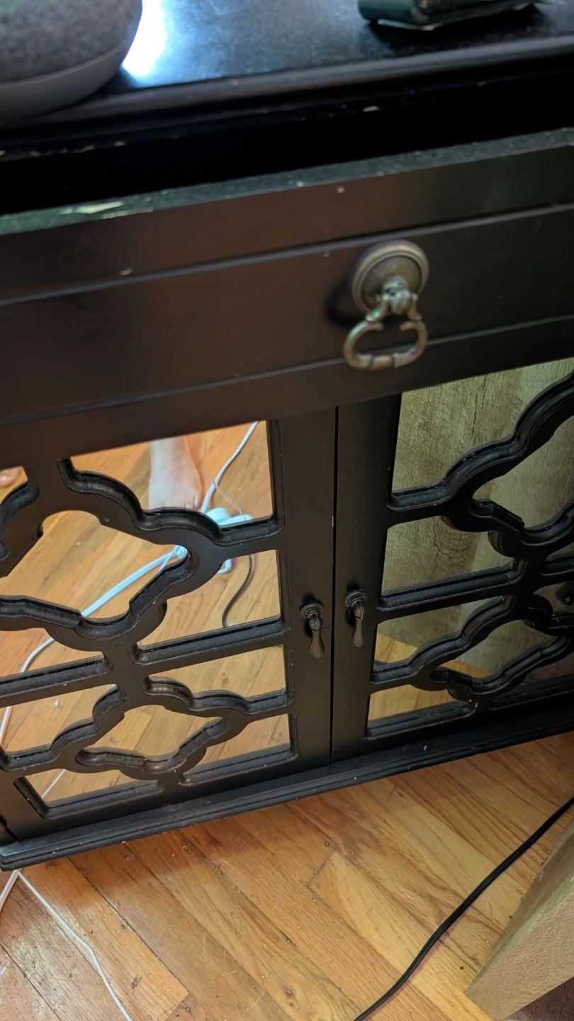 Black Two-Door Cabinet with Decorative Glass Panels - photo 2