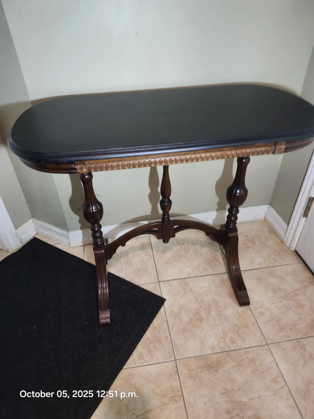 ANTIQUE Oval Console Table with Black Top