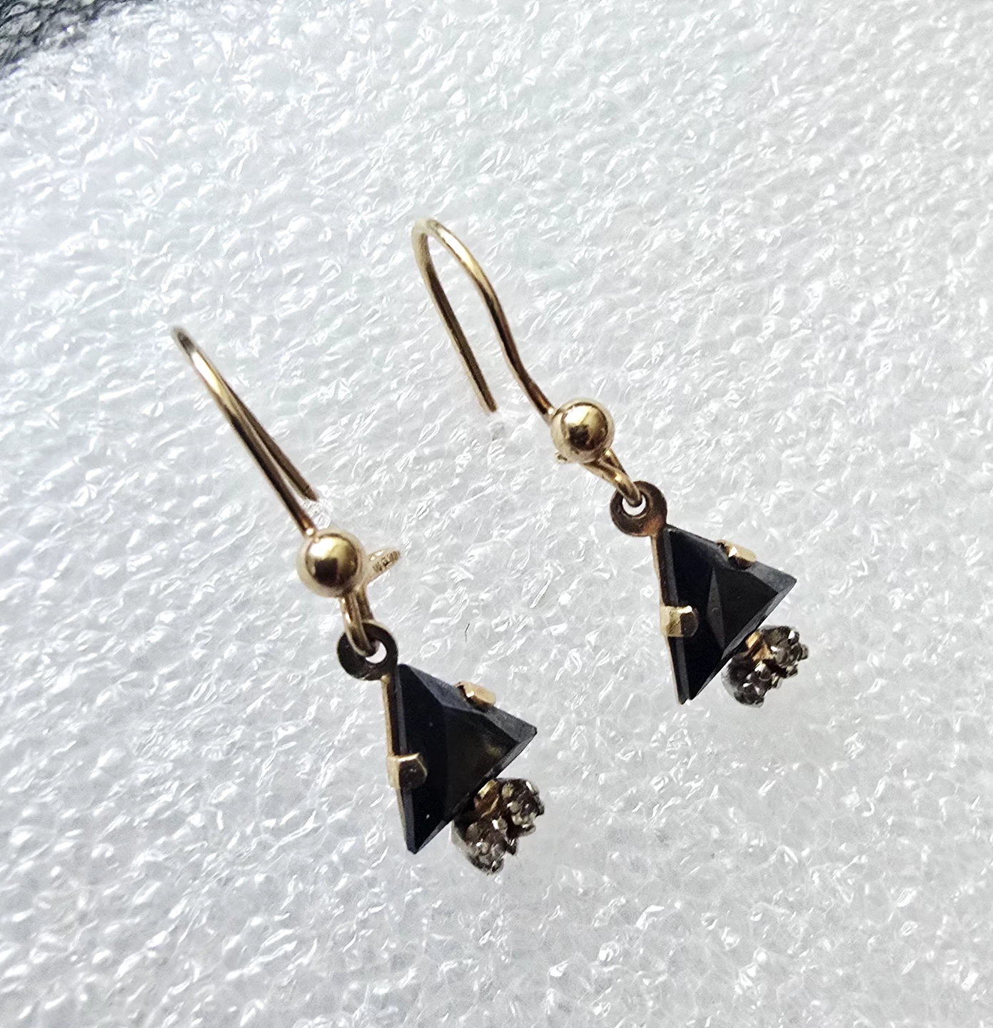 Vintage 10K Gold earrings with onyx and diamond stones - photo 3