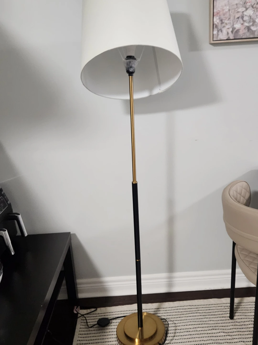 Floor Lamp - White Shade, Gold & Black Pole