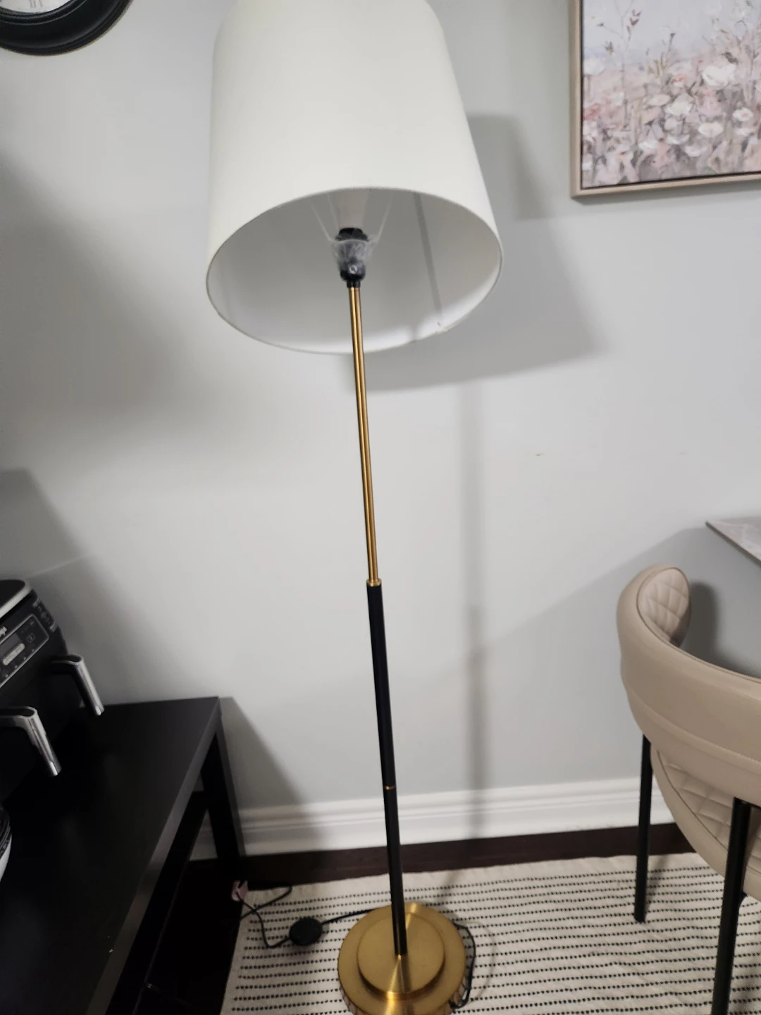 Floor Lamp - White Shade, Gold & Black Pole - photo 2