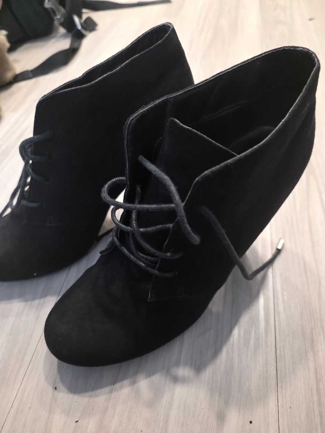 Black Suede Lace-Up Heeled Ankle Boots