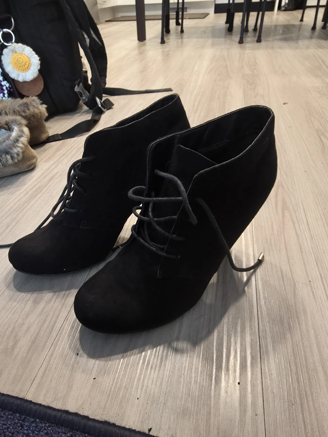 Black Suede Lace-Up Heeled Ankle Boots - photo 2