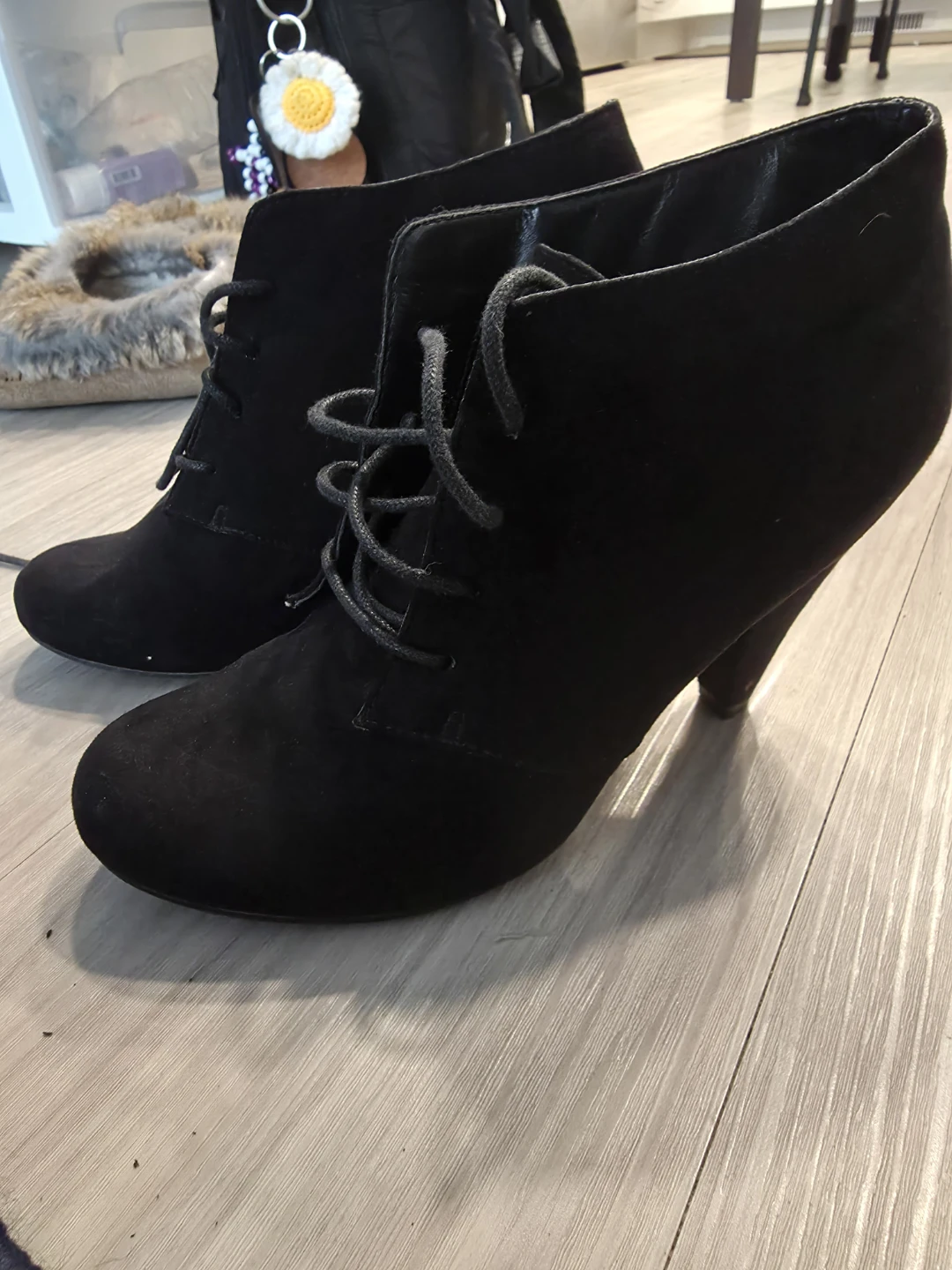 Black Suede Lace-Up Heeled Ankle Boots - photo 3