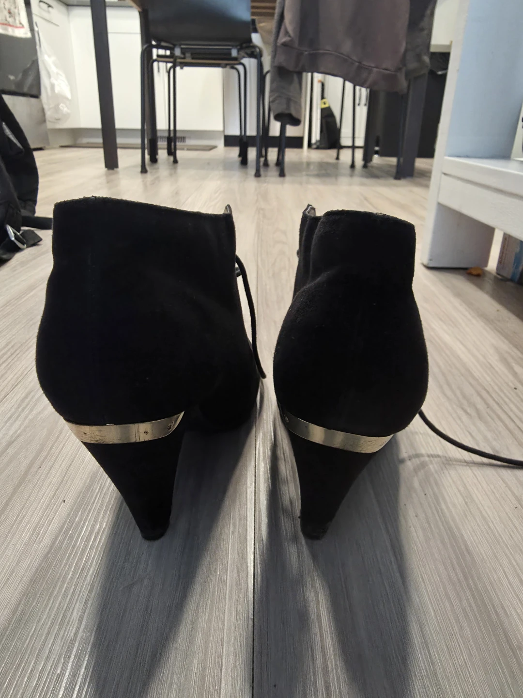 Black Suede Lace-Up Heeled Ankle Boots - photo 5